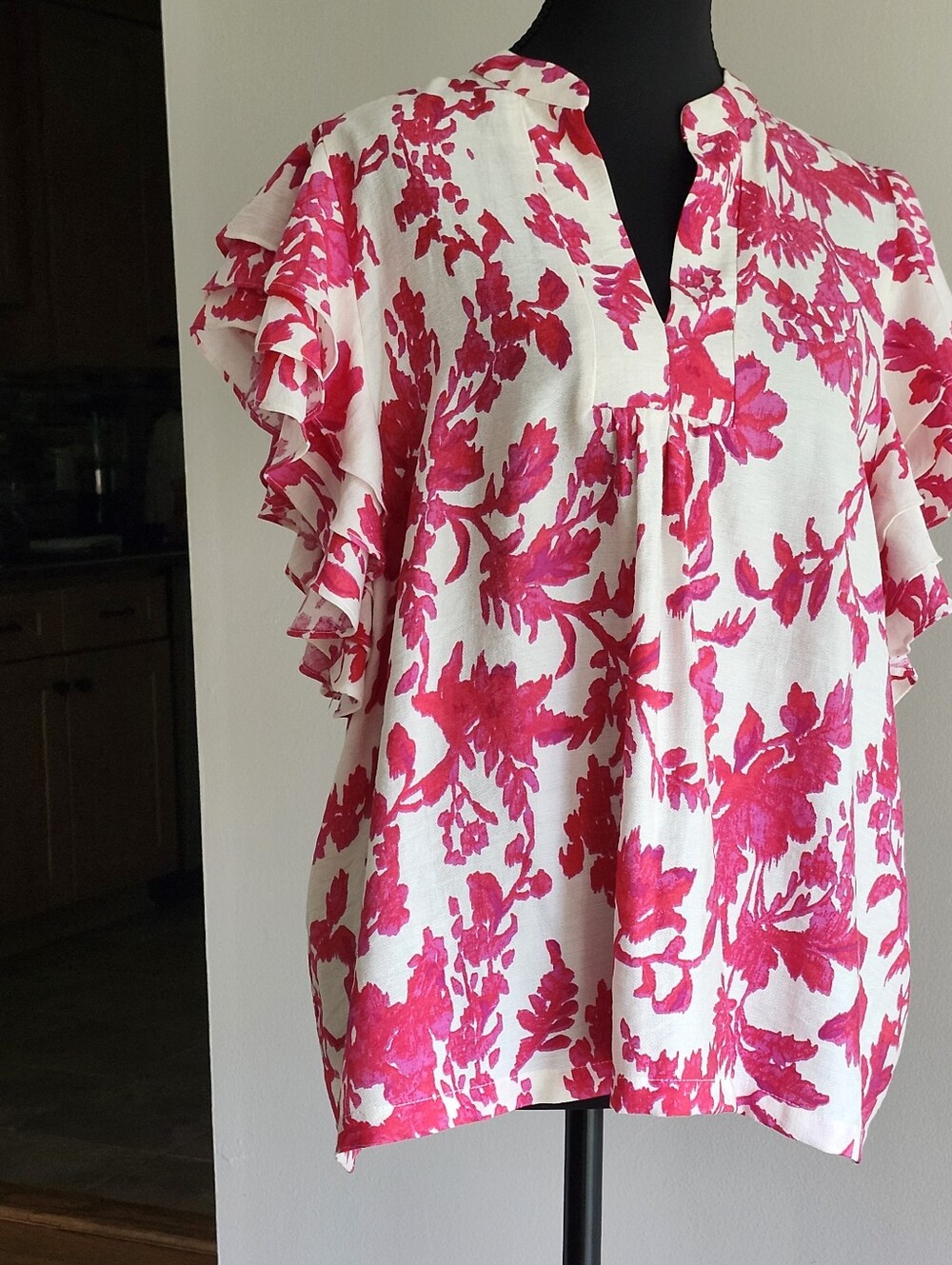 Pinch Pink Floral Ruffle Sleeve Top